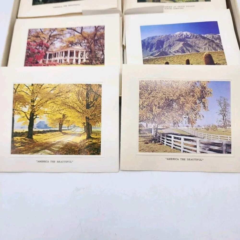 Vintage America The Beautiful 10 Embossed Color Photo Blank Note Cards Envelopes
